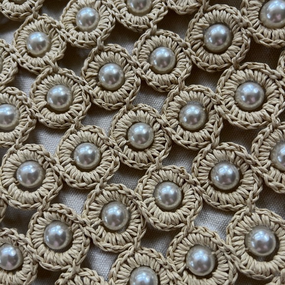 Haute Hippie Anthropology Straw Raffia Pearl Embellished Tote - Picture 9 of 9